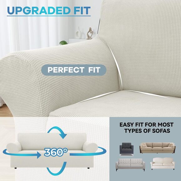 Stretch Sofa Slipcovers 1 Piece Couch Covers 3 Cushion with Elastic Large Ivory - Picture 4 of 6